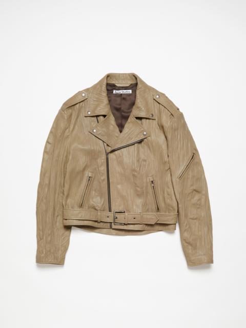 Crinkled leather biker jacket - Brown