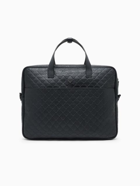 EMPORIO ARMANI BUSINESS BAG IN LEATHER WITH ALL-OVER EMBOSSED EAGLE