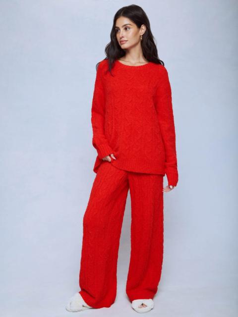 Splendid Poinsettia Fuzzy Cable Knit Sweater Wide Leg PJ Set