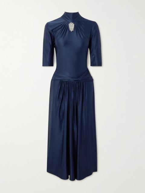 rabanne Crystal-embellished Gathered Satin-jersey Midi Dress