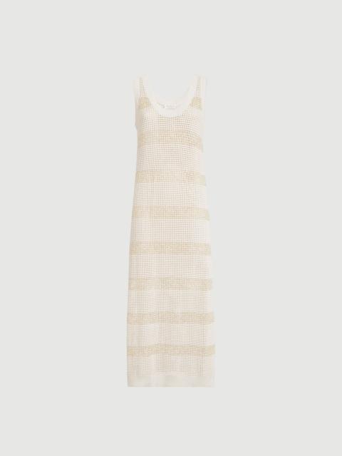 Cotton net knit dress with dazzling stripes