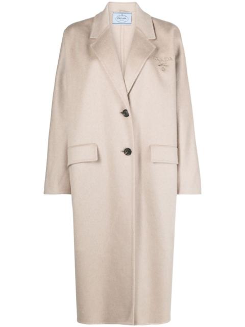 Prada logo-embroidered cashmere coat