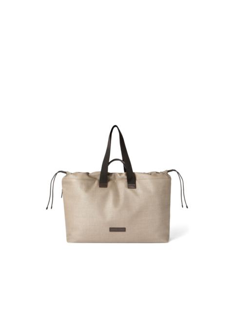 Brunello Cucinelli Raffia-effect nylon and leather small leisure bag