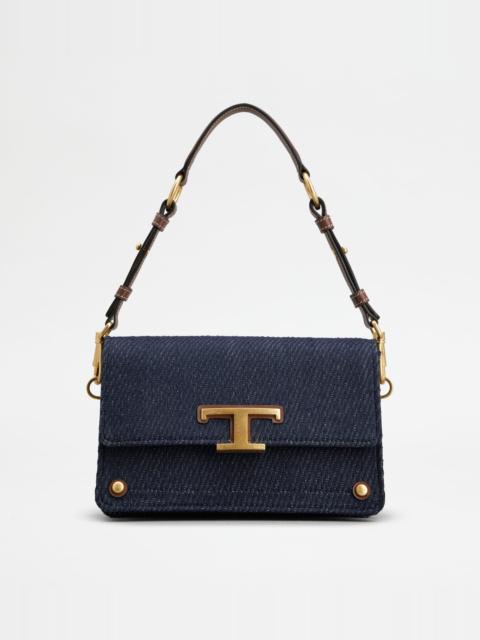 Tod's T TIMELESS SHOULDER BAG IN DENIM AND LEATHER MINI - BLUE, BROWN
