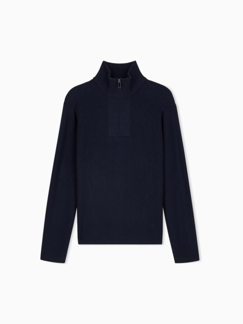 EMPORIO ARMANI RIBBED VIRGIN WOOL HALF-ZIP SWEATER