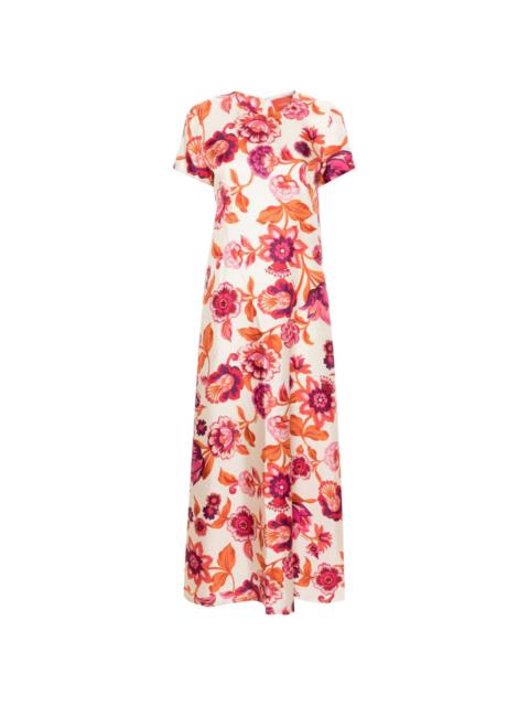 floral-print silk swing dress