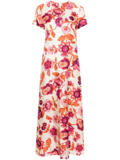 floral-print silk swing dress