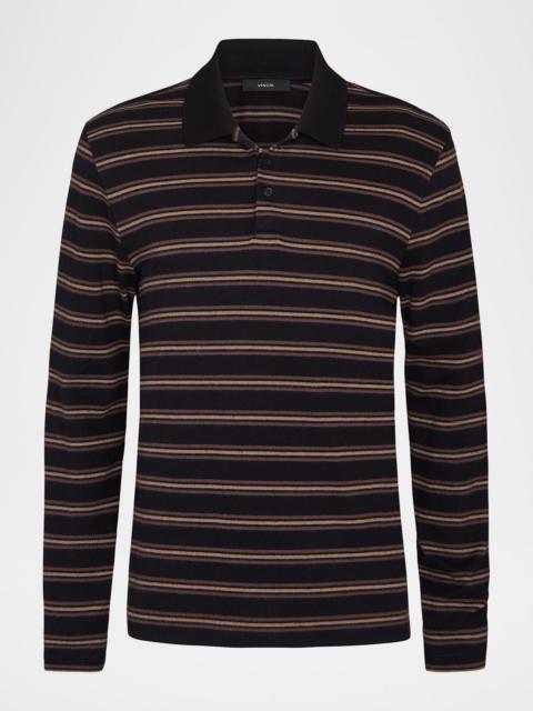 Vince Men's Striped Cotton-Blend Long-Sleeve Polo Shirt
