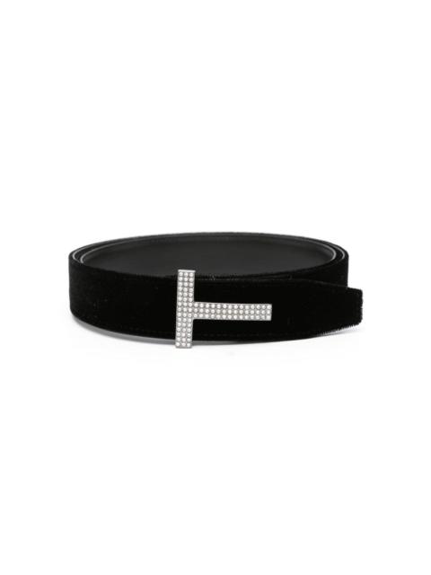 crystal-embellished reversible leather belt