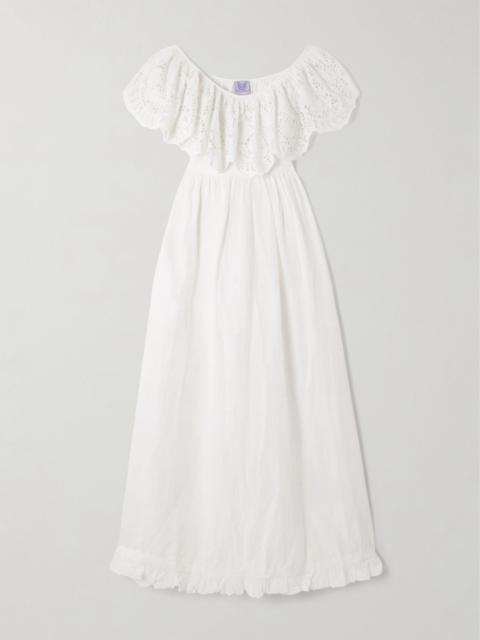 Thierry Colson Milos ruffled broderie anglaise linen and cotton-blend maxi dress Off-white