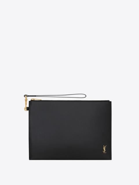 SAINT LAURENT tiny cassandre zipped tablet holder in shiny leather