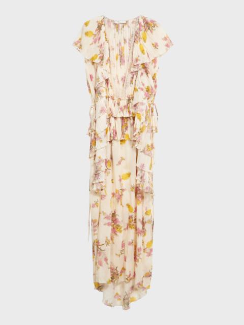 LONG PLEATED GEORGETTE DRESS WITH PRINT