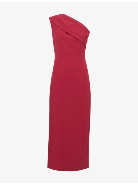 ROLAND MOURET Asymmetric Draped Crepe Midi Dress