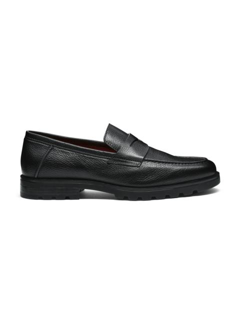 Santoni Men's black tumbled leather penny loafer