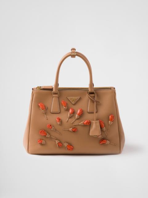 Large Prada Galleria leather bag with floral appliqués
