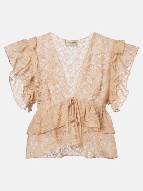 ADRIANA DEGREAS Ruffled lace crop top