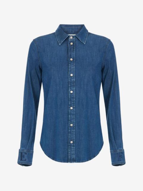 ELISABETTA FRANCHI denim blouse with embroidered logo