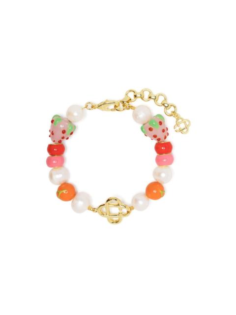 logo-charm beaded pearl bracelet