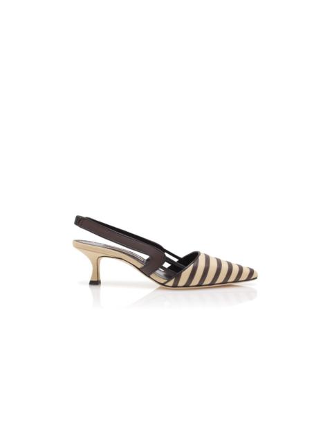 Manolo Blahnik Light Beige And Brown Linen Slingback Pumps