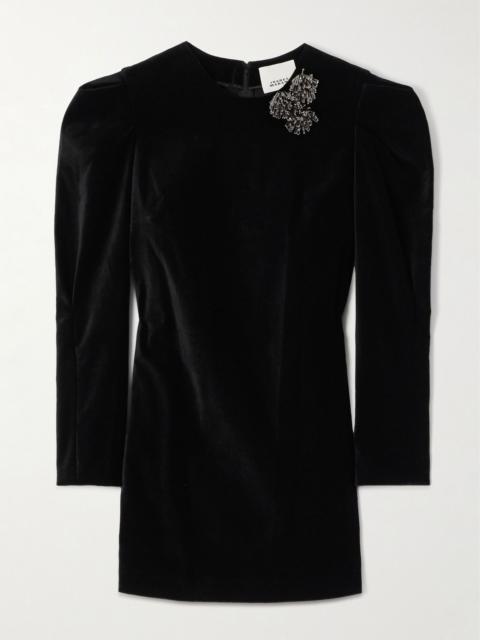 Isabel Marant Danee embellished cotton-velvet mini dress Black