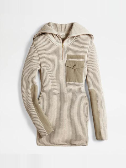 Tod's JUMPER IN COTTON WITH MAXI COLLAR - BEIGE