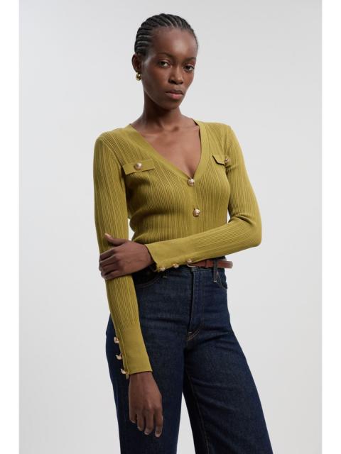 KAREN MILLEN Viscose Blend Dry Handle Rib Military Trim Cardigan