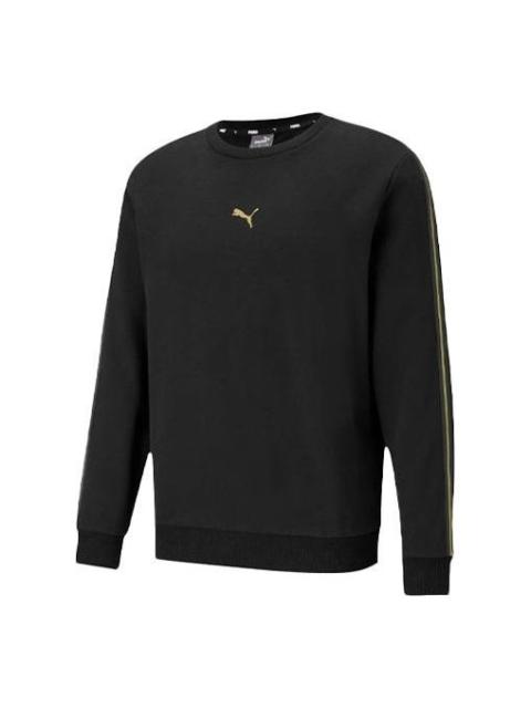 PUMA PUMA Logo Solid Color Fleece Lined Casual Round Neck Black 587665-01