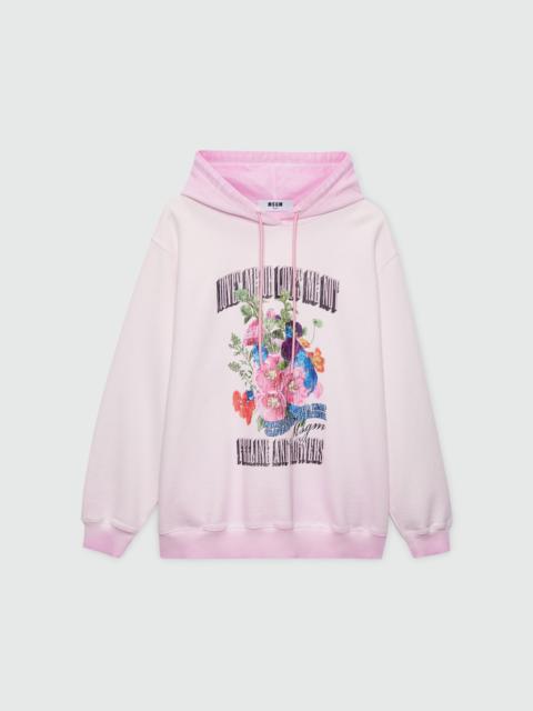 MSGM Pink cotton hoodie with hand-applied gradient treatment