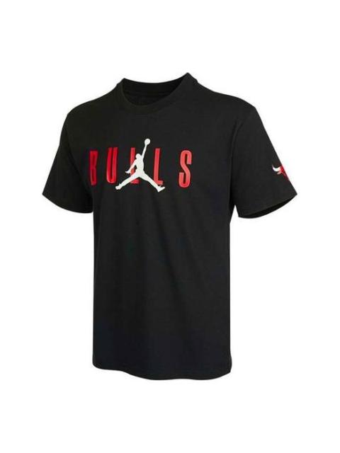 Jordan Air Jordan NBA Chicago Bulls Alphabet Printing Basketball Sports Round Neck Short Sleeve Black DA650