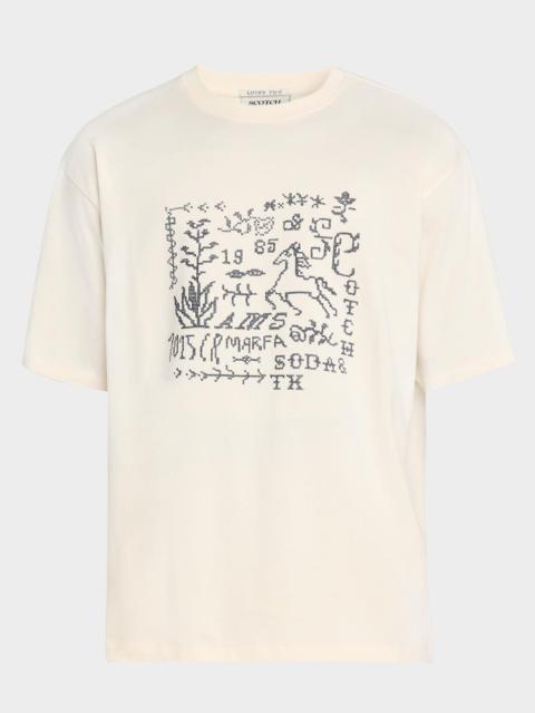 SCOTCH & SODA Men's Cross-Stitch Artwork Relaxed-Fit T-Shirt