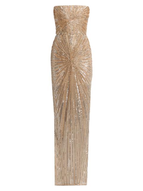 BRONX BANCO Women's Dahlia Crystal-Embellished Strapless Maxi Dress - Gold