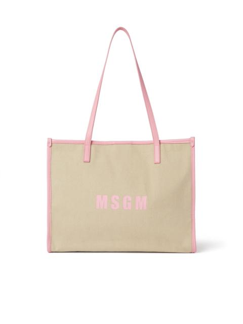 Canvas tote bag with piping and printed logo