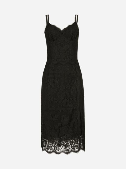 Lace midi dress with double scalloped detailing