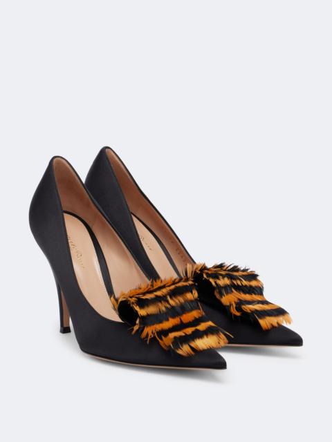 Gianvito Rossi Feather-trimmed satin pumps
