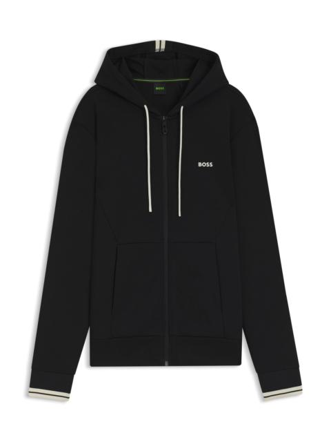 BOSS COTTON ZIP-UP HOODIE WITH STRIPE DETAILS
