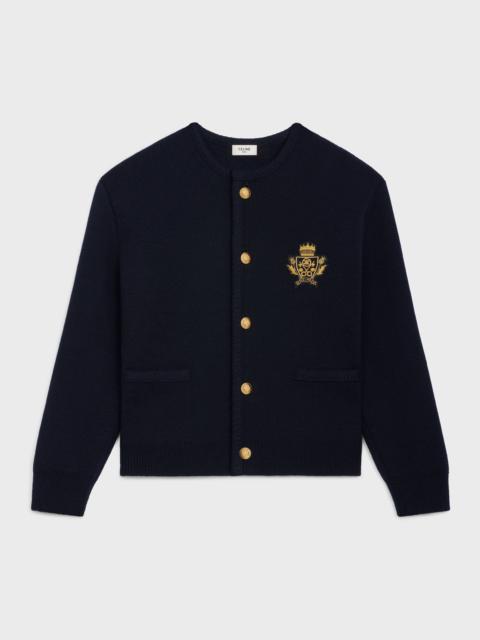 LONG COLLEGE CARDIGAN IN WOOL - BLACK / ECRU | CELINE