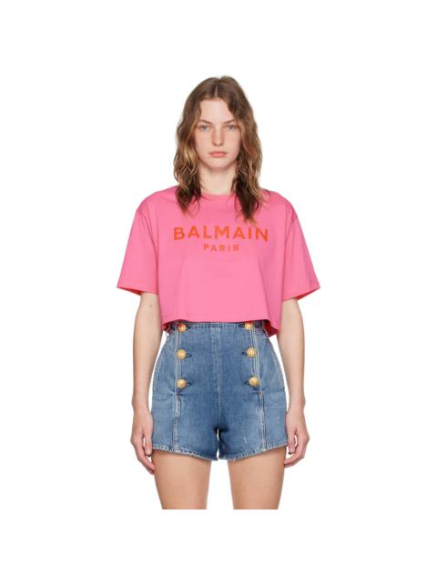 Pink 'Balmain Paris' Cropped T-Shirt