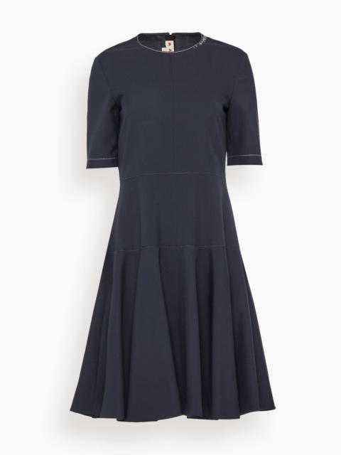 Marni Embroidered Short Sleeve Midi Dress in Blue/Black