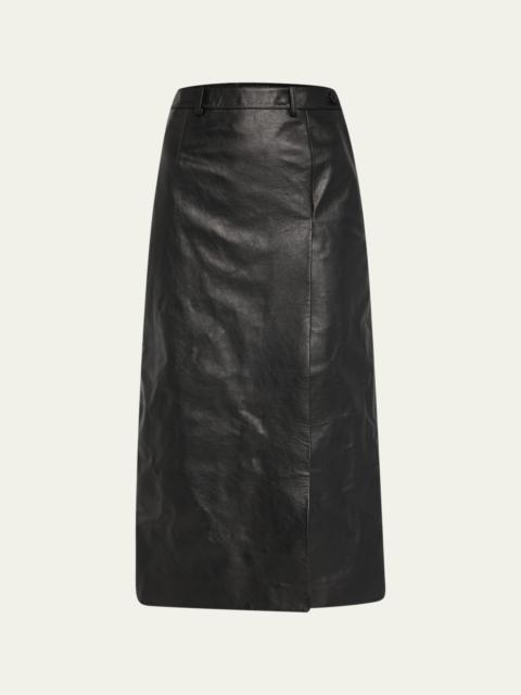 Slit Tailored Leather Midi Skirt