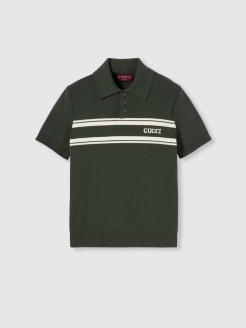 GUCCI Silk cotton polo shirt with intarsia