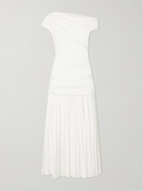SIMKHAI Ammalie One-shoulder Draped Pleated Poplin Midi Dress