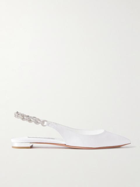 AQUAZZURA Love Link Crystal-embellished Grosgrain Slingback Flats