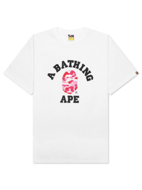A BATHING APE® ABC CAMO COLLEGE TEE - WHITE/PINK