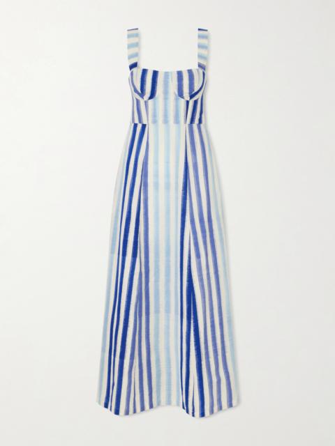 EMPORIO SIRENUSE Azzurra Ikat Striped Cotton Midi Dress