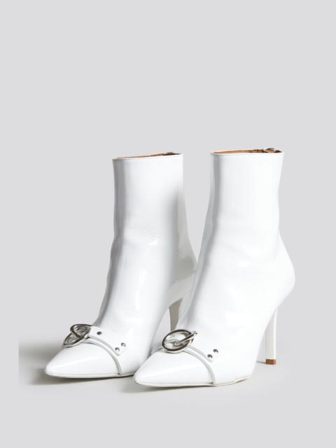 R13 SID HEELED HARNESS BOOT - PATENT WHITE