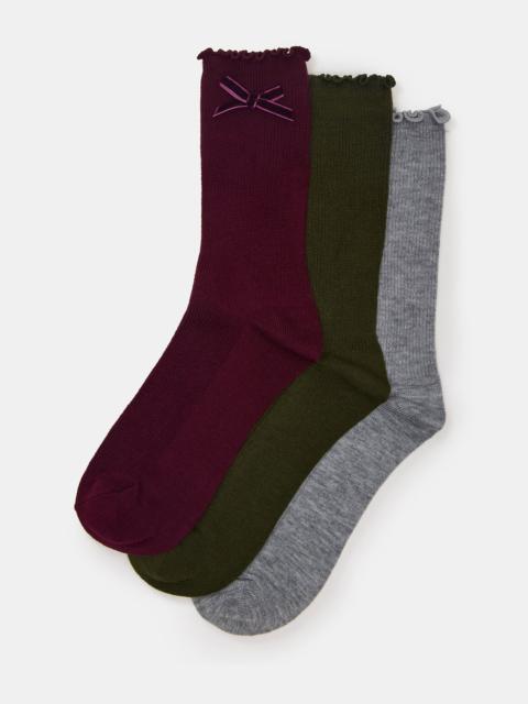 STEVE MADDEN 3 PACK FOLLY VELVET BOW RIB CREW SOCKS CHERRY