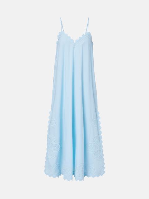 juliet dunn Embroidered scalloped cotton midi dress