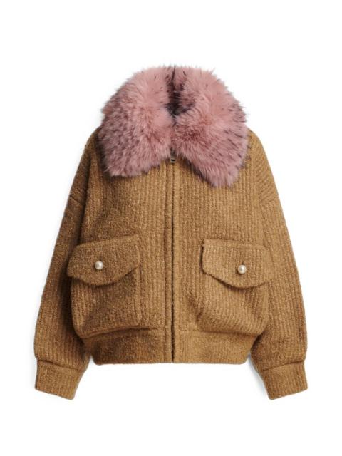 ESSENTIEL ANTWERP Kanada faux-fur collar bouclé cardigan