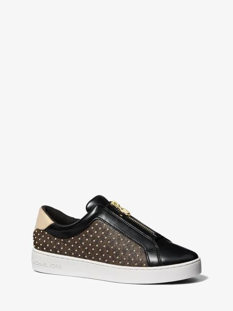 MICHAEL KORS Keaton Embellished Signature Logo Zip-Up Trainer