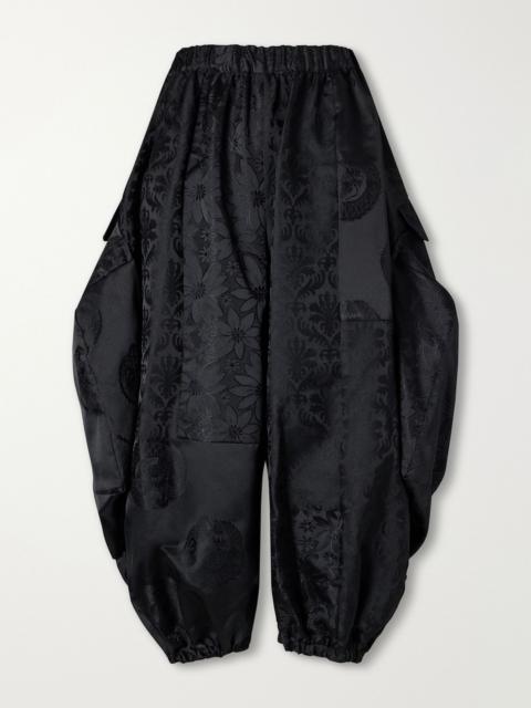 Comme des Garçons Comme des Garçons Gathered cropped satin-jacquard wide-leg pants Black